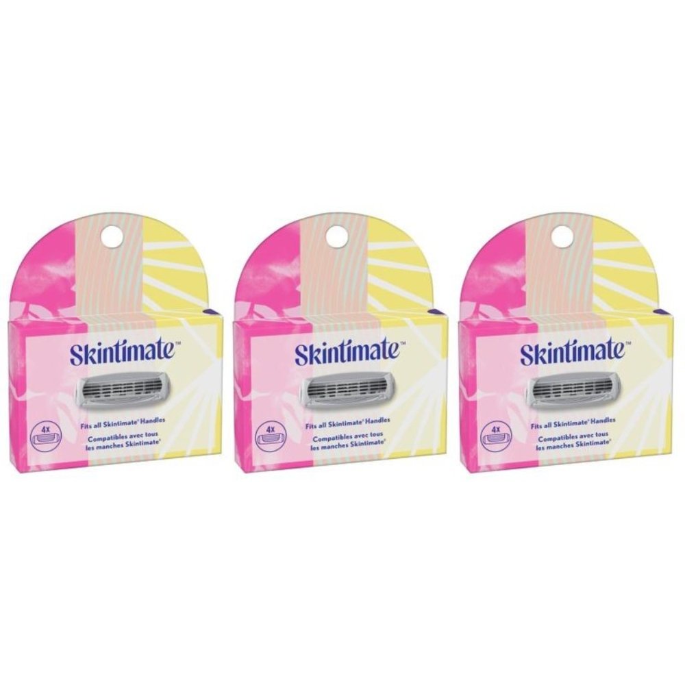 (3) Skintimate 4-Blade Women's Razor Refill, 4 Count Each Box, Total 12 Refills